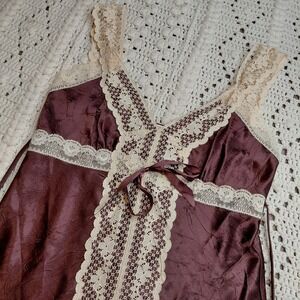 Vtg Y2K Soulmates Lace Tank Top Shirt Babydoll Camisole Womens M Silky Tie Back